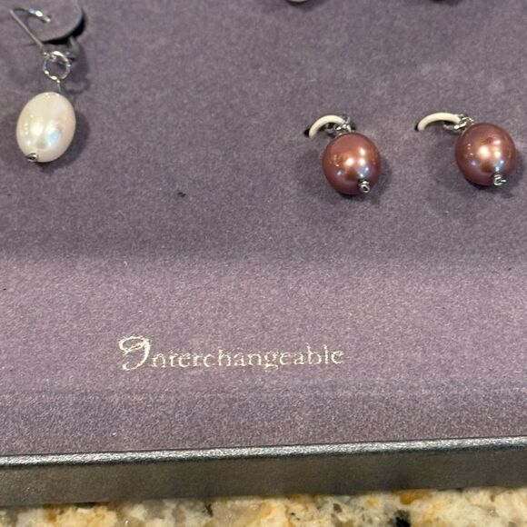 Fresh water pearls Interchangeable Sterling Silver Pearl Earrings Set - Picture 3 of 11